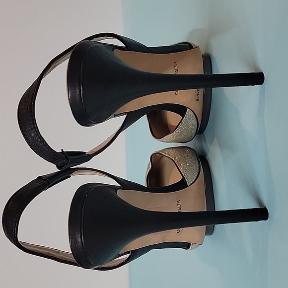 BCBGMAXAZRIA Koda Black Silver Sparkly Vero Cuoio Heels Size 8 - Picture 12 of 16